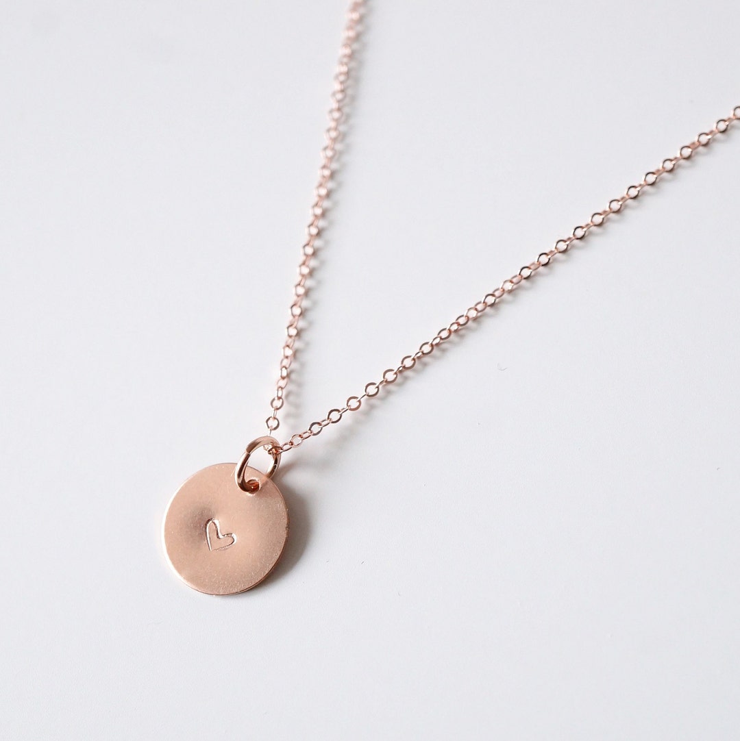 Tiny Heart on Rose Gold Coin Rose Gold Necklace // Gift for - Etsy