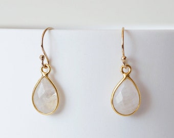 Moonstone Teardrop Earring on 14K Gold-fill wires (Isla) // Gift for her // Minimalist earring //