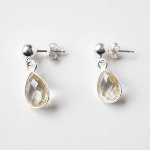 Lemon Quartz Teardrop Earring on Sterling Silver studs (Isla) // Gift for her // Minimalist earring // image 4