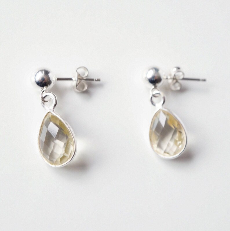 Lemon Quartz Teardrop Earring on Sterling Silver studs (Isla) // Gift for her // Minimalist earring // image 4