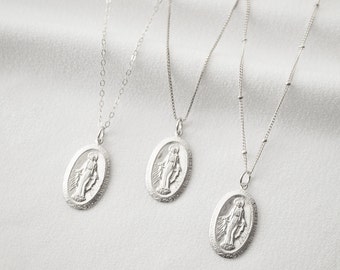 Blessed Mother Virgin Mary Sterling Silver Medallion Necklace (Mary Centro) // 14K Gold filled // Coin Jewelry // Religious Jewelry