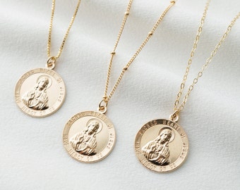 Collar de medallón de moneda de oro del Sagrado Corazón de Jesús (Jesús Regal) // 14K lleno de oro // Joyas de monedas de oro // Joyería minimalista