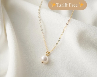 Cream Pearl on 14K Gold fill Necklace (Mona) Adjustable Cable Chain 16"-18" // Bridal Jewelry // June birthstone // Ships from USA