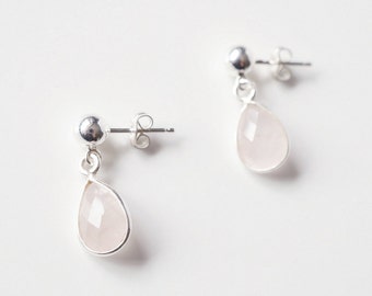 Pink Rose Quartz Teardrop Earring on Sterling Silver studs (Isla) // Gift for her // Minimalist earring //