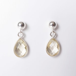 Lemon Quartz Teardrop Earring on Sterling Silver studs (Isla) // Gift for her // Minimalist earring // image 2