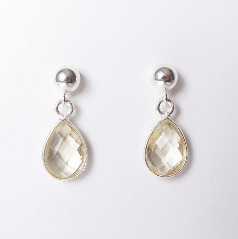 Lemon Quartz Teardrop Earring on Sterling Silver studs (Isla) // Gift for her // Minimalist earring // image 2