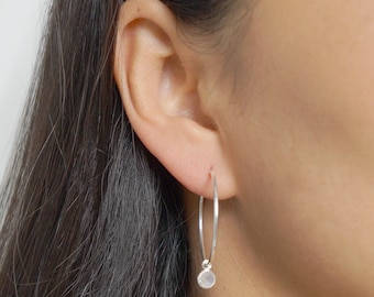 Moonstone Sterling Silver Large Hoop Earrings (Valais) // Gifts for her // Handmade earrings // Minimalist jewelry