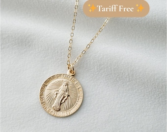 Blessed Mother Virgin Mary 14K Gold Fill Coin Medallion Necklace (Mary Regal) // Religious Jewelry // Ships from USA