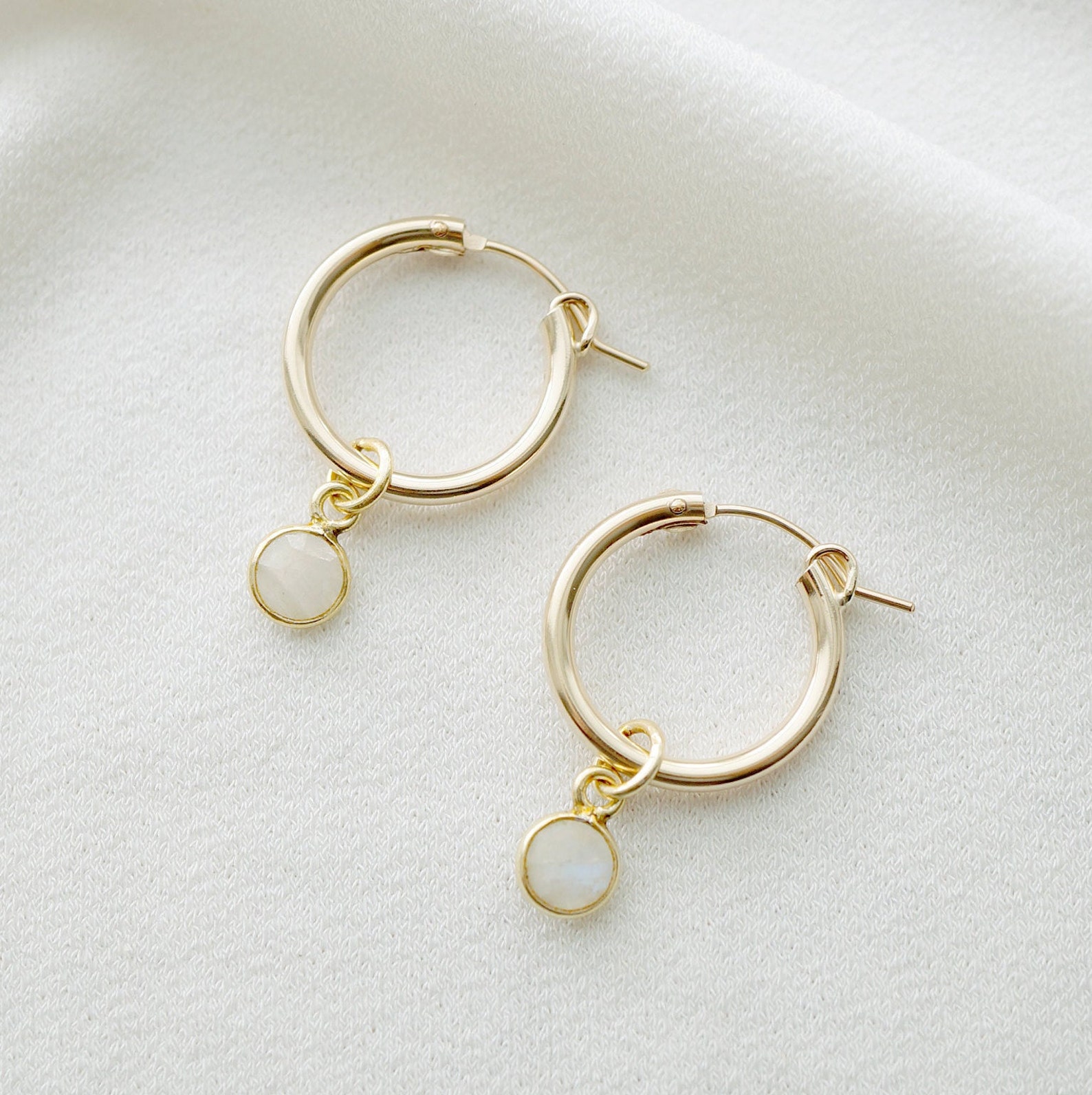 Moonstone Gold Hoop Earrings quinn // Gifts for Her // Etsy