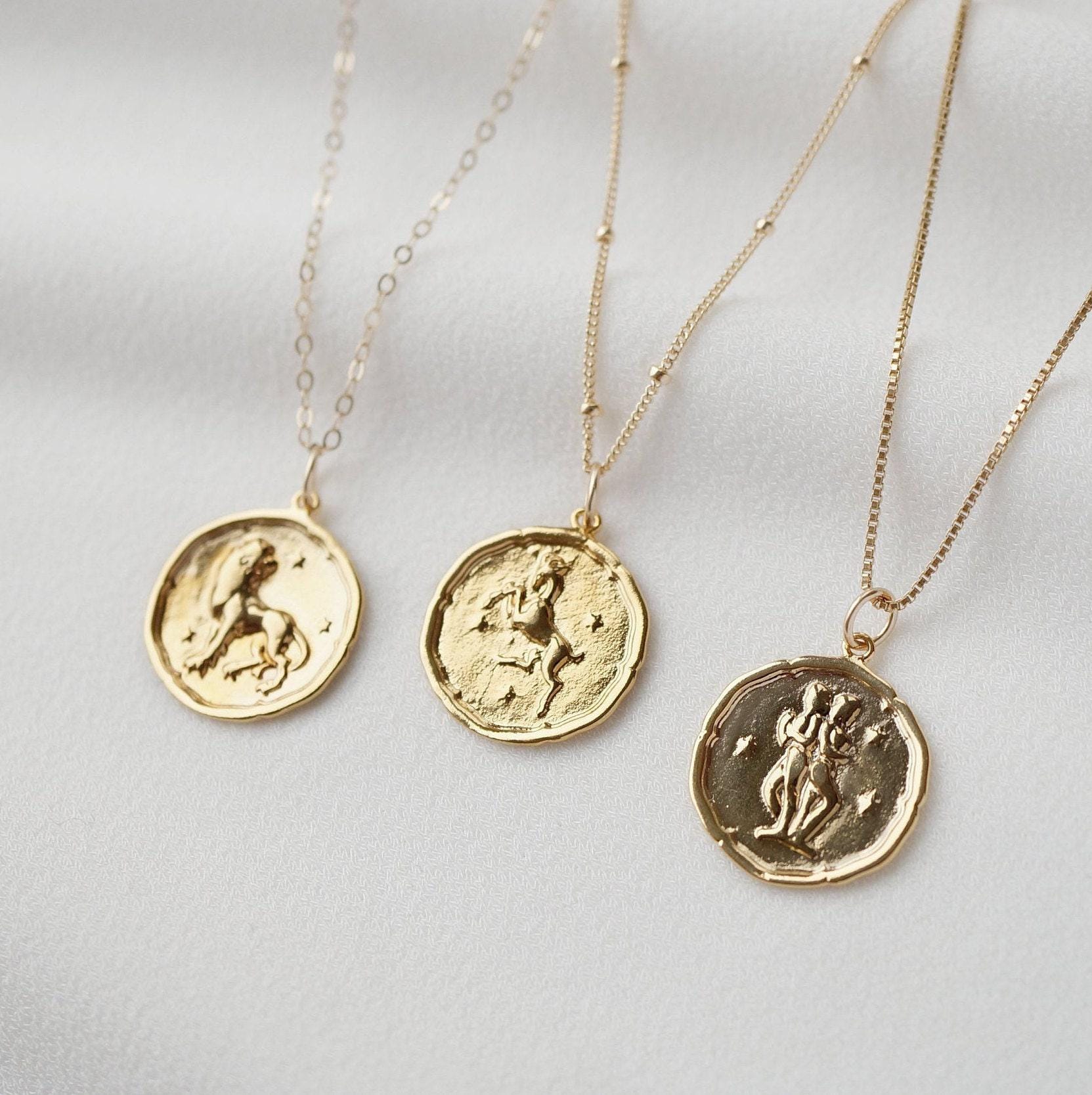 ゴールド星座コインネックレス / 金メッキシルバー / ゴールド星座ネックレス / 天体ネックレス / バースデーネックレス - Etsy 日本