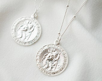 Traveler's Schutz Silber Münze Medaillon Halskette (St Christopher Regal) / / Saint Christopher Medaille / / Reise Geschenk / / Religiös Katholik