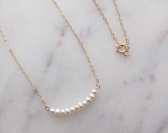 Tiny Pearl Gold Necklace grace // 14K Gold Filled Necklace - Etsy