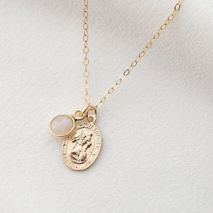 Traveler's Protection Gold Coin Medallion Moonstone Necklace (St Christopher Spiro Cira) // 14K Gold filled // Gold Coin Jewelry