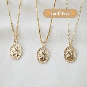 Traveler's Protection Dainty Small Gold Coin Necklace (St Christopher Spiro) // Saint Christopher Medal 14K Gold filled // Religious Jewelry