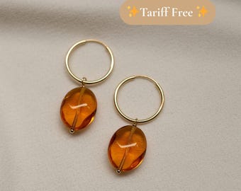 14K Gold Fill Pressed Glass Hoop Earrings // DayGlow Collection // Ships from USA