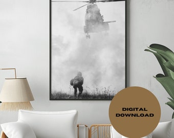 Black and White Oryx Helicopter Landing Print - Military Photography Wall Art | Printable | Wall Art | Digital download | Photography