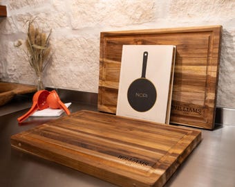 Personalized & Handmade Teak Cutting Board With Juice Grove and Side Handle. Butcher Block.