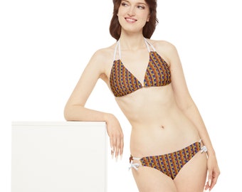 Motif orange et violet - Ensemble de bikini à lanières (AOP)