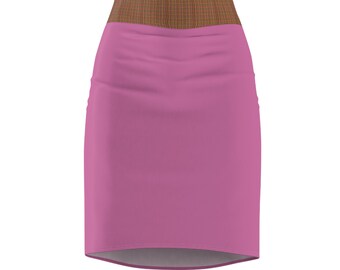 Pink and Plaid- bright and bold. Women's Pencil Skirt (AOP). Vibrant Colors and plaid design. Women, Fashion Forward, Stylish, Sleek.