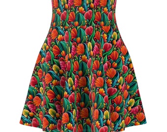 Flower design - Women's Skater Skirt (AOP). Fashion forward, bold and elegant design. Summer or a night out.