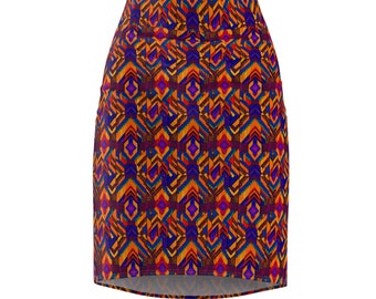 Aztec design - bright and bold. Women's Pencil Skirt (AOP). Vibrant Colors and plaid design. Women, Fashion Forward, Stylish, Sleek.