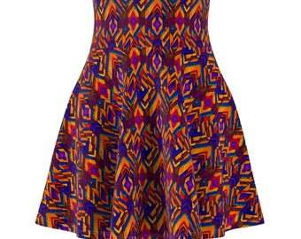 Aztec design - bright and bold - Women's Skater Skirt (AOP). Fashion forward, bold and elegant design. Summer or a night out.