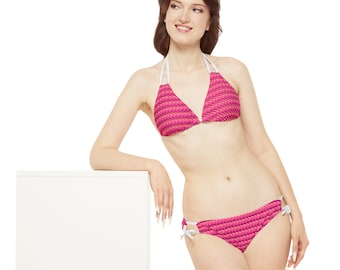 Motifs carrés, couleurs douces mélangées pour l'été - Ensemble de bikini à lanières (AOP)