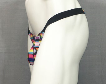 Men's T-Back Thong Pride Flags print on Sport Lycra