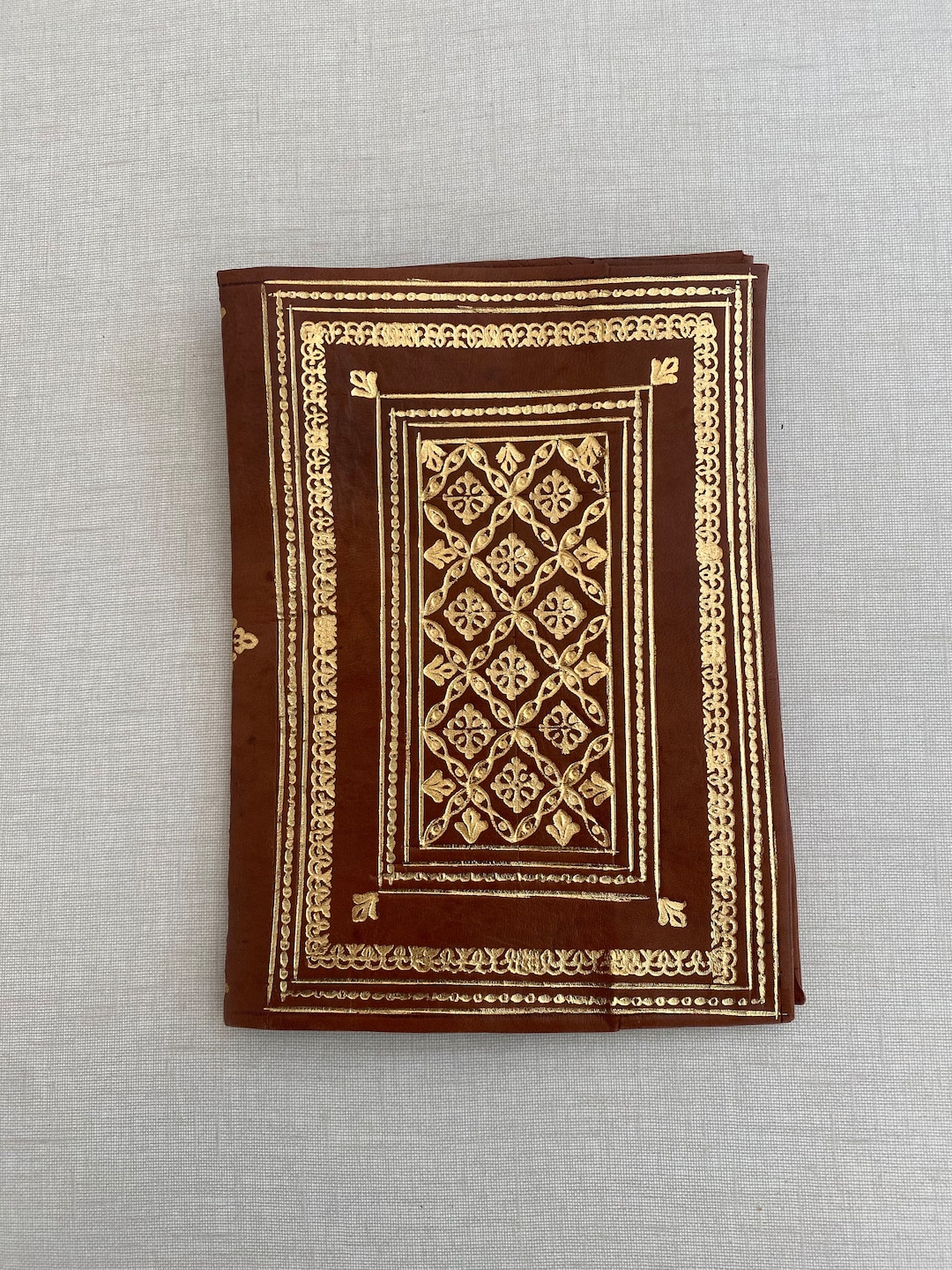 Moroccan Leather Hand Tooled Gold Embossed Book Cover Portfolio Etsy