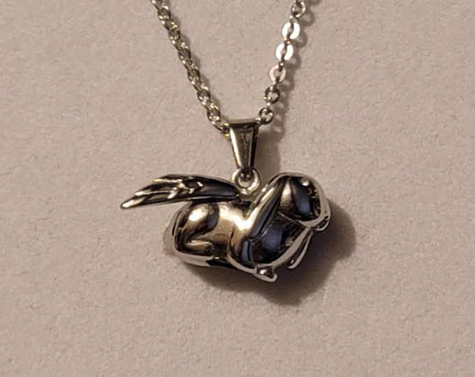 Silver Rabbit with Angel Wings Cremation Urn Necklace