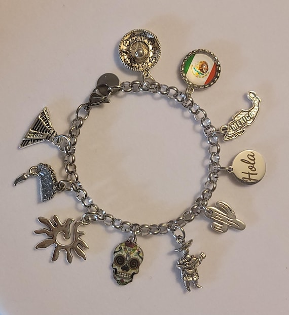 Silver Mexico Charm Bracelet: Mexican Souvenir Jewelry, Gift - Etsy
