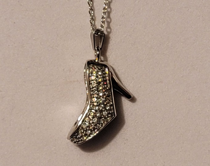 Silver Rhinestone High Heel Shoe Cremation Urn Necklace, High Heel Shoe Urn Necklace, Urn,,  Cremation Jewelry, Necklace, Ashes, Gift, Pump