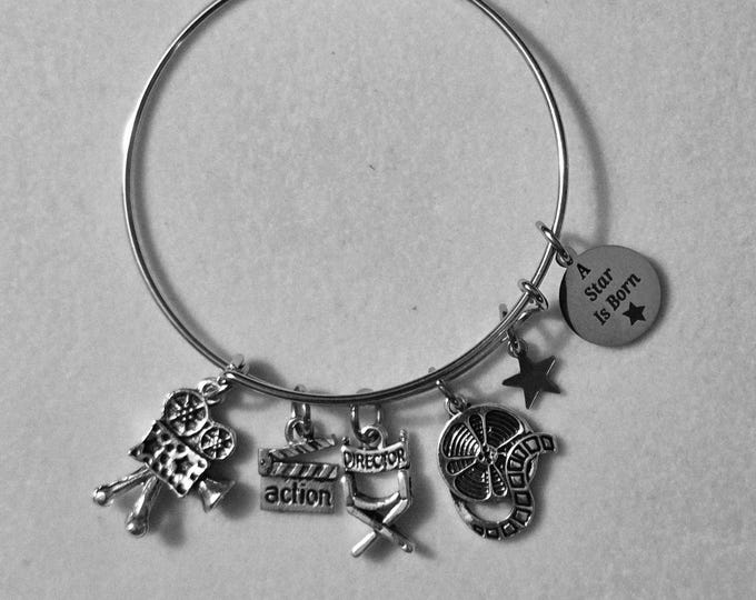 Silver Actress Bangle Bracelet, Actress, Actor, Charm Bracelet, Actress Cleaner Charm Bracelet, Gift For Actress, Bangle Bracelet, Talent