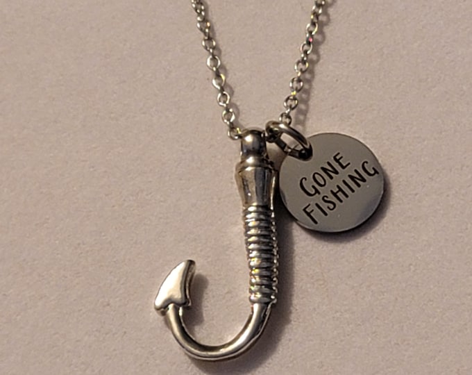 Silver Fishing Hook Cremation Urn Necklace, Urn Necklace, Memorial Necklace, Cremation Necklace, Cremation Jewelry, Urn Jewelry, Necklace
