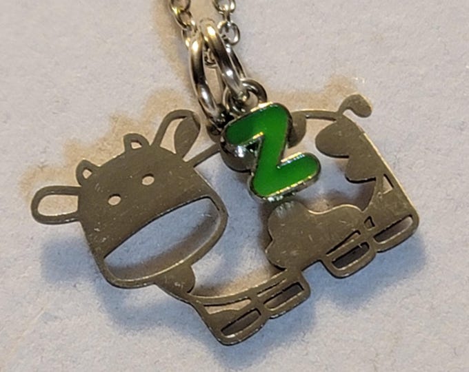 Silver Cow with Initial Charm Necklace, Necklace, Cow Lover Necklace, Necklace For Cow Lover, Charm Necklace, Gift
