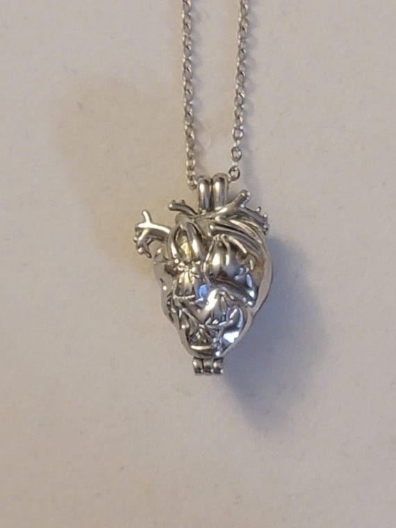 Silver Anatomical Heart Cremation Urn Necklace - Stainless Steel Locket
