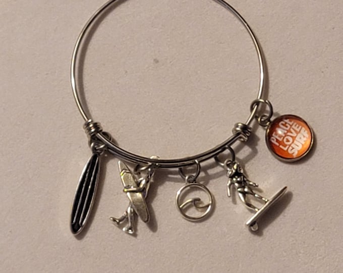 Silver Surfer Bangle Bracelet, Charm Bracelet, Surfing, Surf, Surfing Bracelet, Bracelet, Gift, Surfer