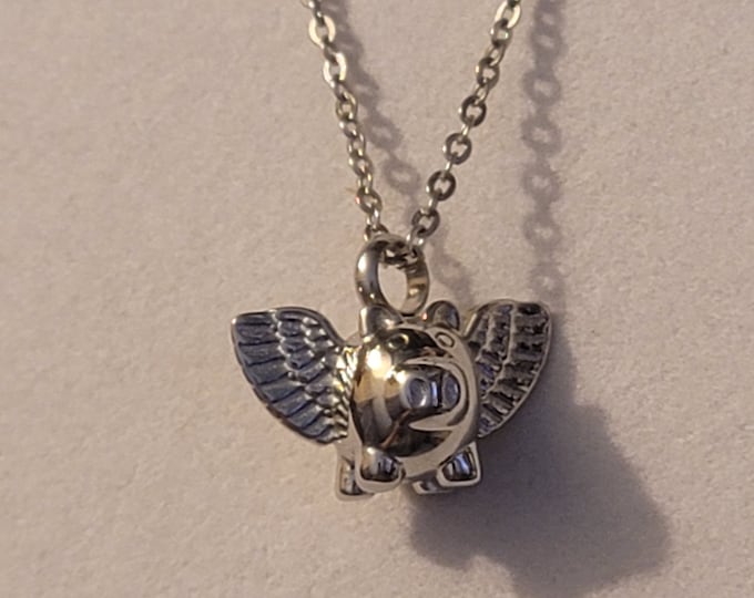 Silver Pig Cremation Urn Necklace, Pig With Wings Urn Necklace, Ash Jewelry, Cremation Jewelry, Cremation Necklace, For Human Ashes, Gift