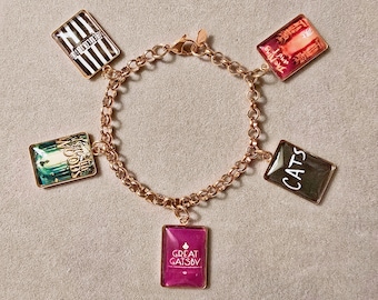 Custom Gold Broadway Playbill Charm Bracelet: Stainless Steel Musical Jewelry, Bracelet