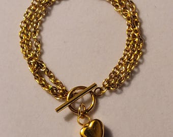 Bracciale con chiusura a moschettone a forma di cuore dorato per urna cineraria: gioiello commemorativo in acciaio inossidabile, idea regalo