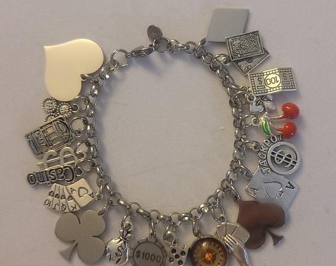 Silver Casino Chain Bracelet, Casino Charm Bracelet, Bracelet, Casino Bracelet, Charm Bracelet, Chain Bracelet, Gift, Casino, Gambler