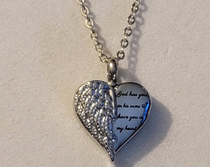 Silver Heart Cremation Urn Necklace, God Has You In His Arms, I Have You In My Heart, Necklace For Ashes, Cremation Jewelry, Urn Necklace