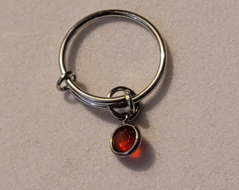 Silver Adjustable Birthstone Charm Ring