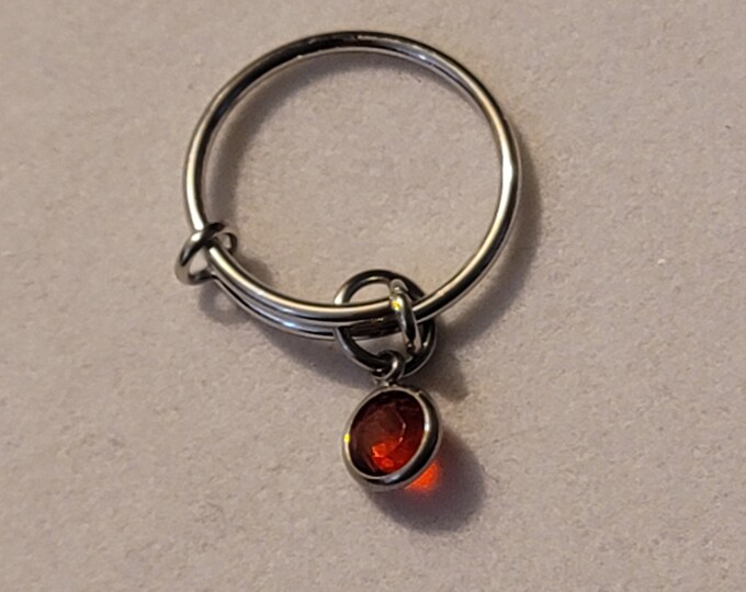 Silver Birthstone Charm Ring, Birthstone Ring, Adjustable Ring, Ring, Charm Ring, Gift, Bangle Ring, Silver Charm Ring, Birthstone Ring