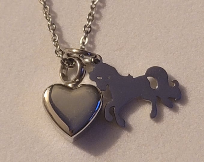 Silver Heart with Horse Cremation Urn Necklace, Memorial Jewelry, Urn Necklace, Cremation Jewelry, Cremation Necklace, Horse Ashes Necklace