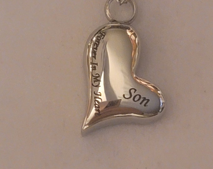 Silver Son Cremation Urn Necklace, Forever In My Heart, Memorial Jewelry, Urn Jewelry,  Cremation Jewelry, Ashes Necklace, Son Urn Necklace