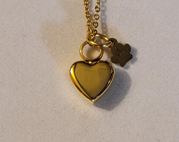 Gold Heart with Paw Print Cremation Urn Necklace, Memorial Jewelry, Urn Necklace, Cremation Jewelry, Cremation Necklace, Paw Print, Ashes