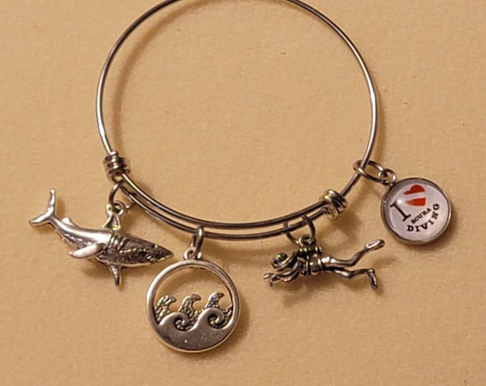 Silver Scuba Diver Bangle Bracelet, Charm Bracelet, Scuba Diver, Swimmer, Diver, Diver Bracelet, Bracelet, Gift