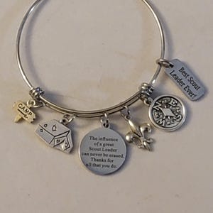 Silver Scout Leader Bangle Bracelet, Scout Leader, Gift, Bracelet, Boy, Cub, Eagle, BSA Scout, Charm Bracelet, Scouts, Gift For Scout Leader