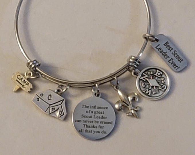 Silver Scout Leader Bangle Bracelet, Scout Leader, Gift, Bracelet, Boy, Cub, Eagle, BSA Scout, Charm Bracelet, Scouts, Gift For Scout Leader